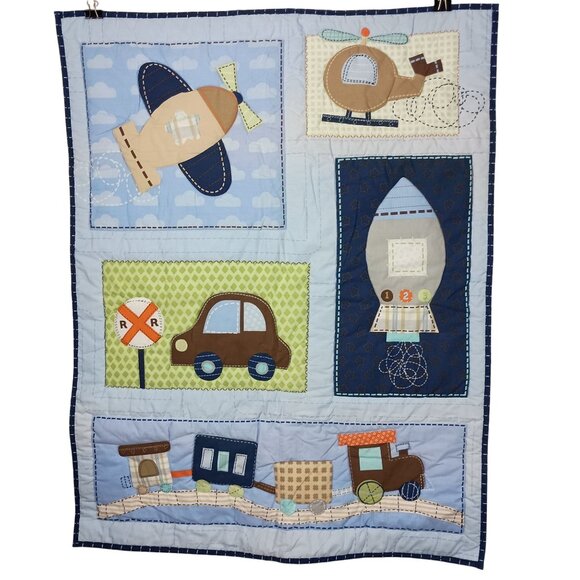 Circo Baby Crib Blanket Quilt Airplane Train Car Rocket Helicopter 42x33 Nursery - Picture 1 of 10